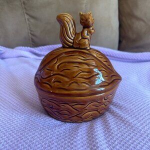 Squirrel Walnut Ceramic Trinket Box